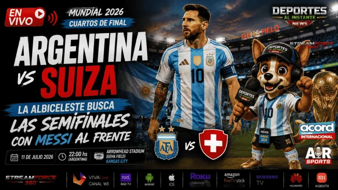 En Vivo Argentina vs Suiza Lionel Messi liderando a la Selección Argentina contra Suiza en los cuartos de final del Mundial 2026.