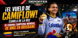 Camila de La Hoz campeona mundial BMX Brisbane 2026 Camila de La Hoz campeona mundial BMX. La bicicrosista colombiana Camila de La Hoz celebrando su título mundial de BMX en Brisbane, Australia.
