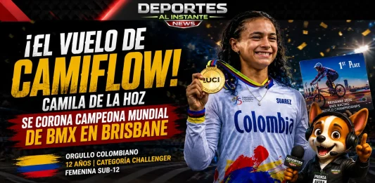 Camila de La Hoz campeona mundial BMX. La bicicrosista colombiana Camila de La Hoz celebrando su título mundial de BMX en Brisbane, Australia.