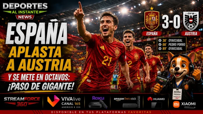 Jugadores de la Selección Española celebrando un gol en el estadio durante el Mundial 2026.