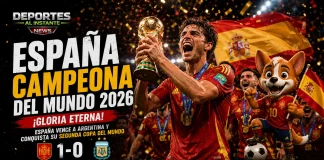 ¡España es campeón del Mundial 2026! Segunda estrella lograda España es campeón del Mundial 2026. Jugadores de la Selección Española celebrando la conquista de la Copa del Mundo 2026 en el MetLife Stadium.