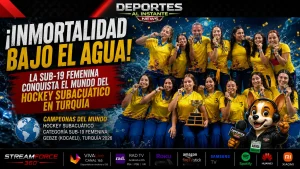 campeona mundial de hockey subacuático. Integrantes de la Selección Colombia Femenina Sub-19 celebrando el título mundial de hockey subacuático en Turquía.