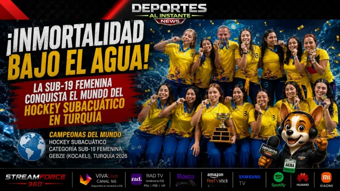campeona mundial de hockey subacuático. Integrantes de la Selección Colombia Femenina Sub-19 celebrando el título mundial de hockey subacuático en Turquía.
