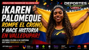 Karen Palomeque tras batir el récord mundial de los 400 metros T38 en el certamen de paraatletismo en Valledupar.