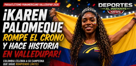 Karen Palomeque tras batir el récord mundial de los 400 metros T38 en el certamen de paraatletismo en Valledupar.