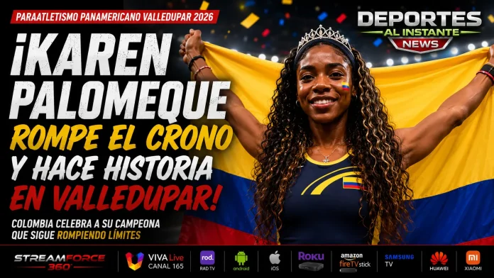 Karen Palomeque tras batir el récord mundial de los 400 metros T38 en el certamen de paraatletismo en Valledupar.