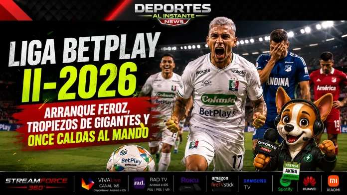 Resumen y resultados de la Fecha 1. Jugadores del Once Caldas celebrando una anotación durante la primera fecha de la Liga BetPlay II-2026 en el estadio Palogrande.
