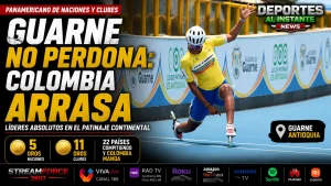 Atletas de la Selección Colombia compitiendo a máxima velocidad en el Panamericano de Patinaje que se celebra en Guarne, Antioquia.
