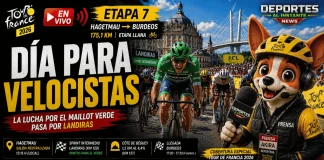 En vivo Etapa 7 Tour de Francia 2026, apunta a un duelo de velocistas en Burdeos Pelotón del Tour de Francia 2026 rodando hacia Burdeos en una jornada de alta velocidad.