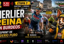 Tim Merlier conquista Burdeos: Resumen Etapa 7 Tour de Francia 2026 El ciclista belga Tim Merlier celebrando su victoria al sprint en Burdeos durante la Etapa 7 del Tour de Francia 2026.