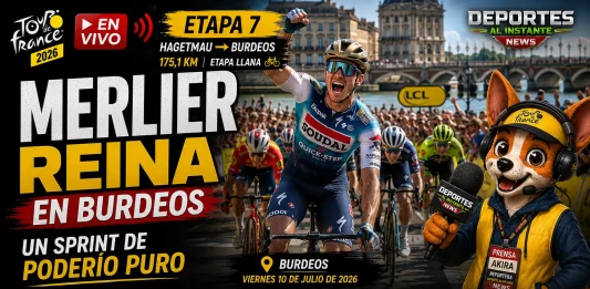 El ciclista belga Tim Merlier celebrando su victoria al sprint en Burdeos durante la Etapa 7 del Tour de Francia 2026.